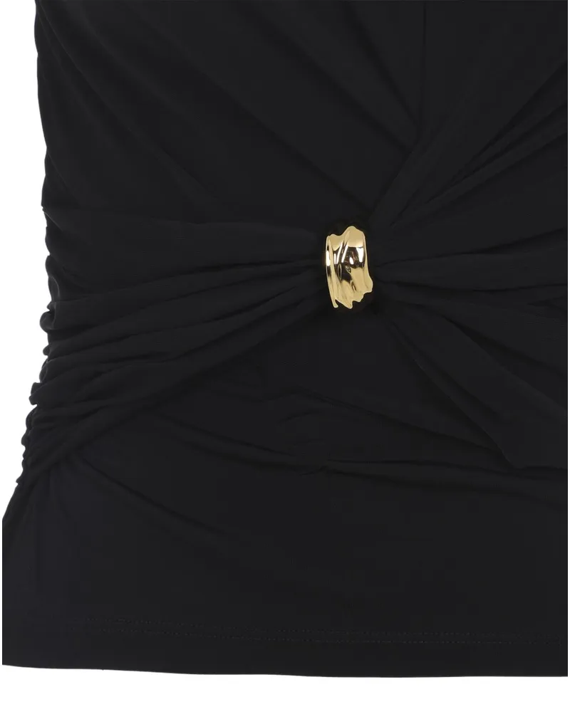 Elisabetta Franchi Ruched Gold-Tone Hardware Tank Top — Black Black