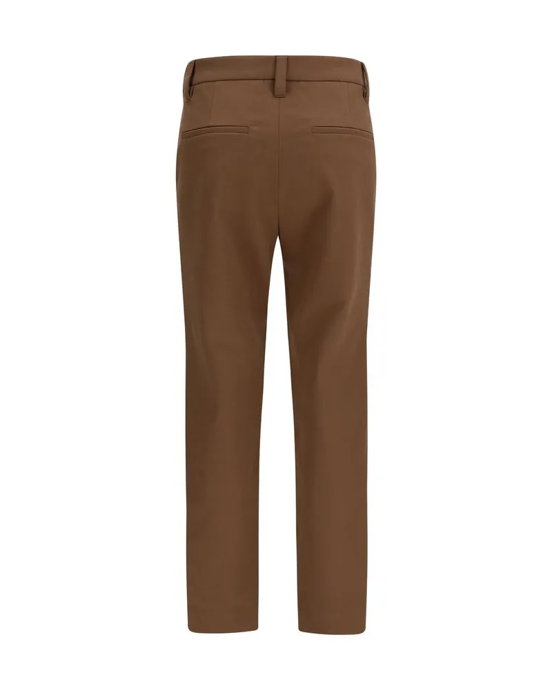 Brunello Cucinelli Straight-Leg Cotton Trousers — Brown 