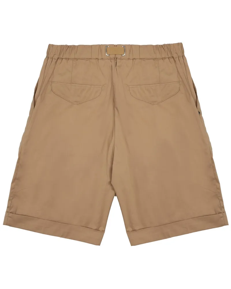 PLAN C Belt-Trim Cotton Chino Shorts — Brown Brown