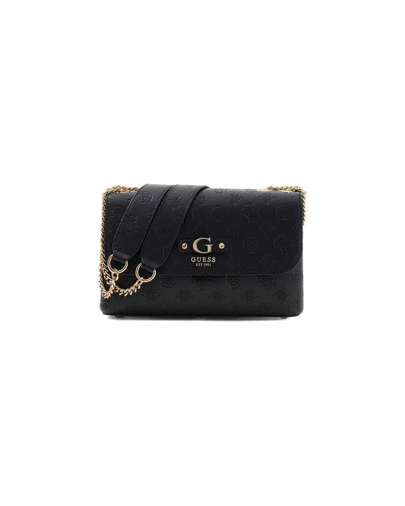 Guess Logo-Embossed Polyurethane Crossbody Bag — Black Black