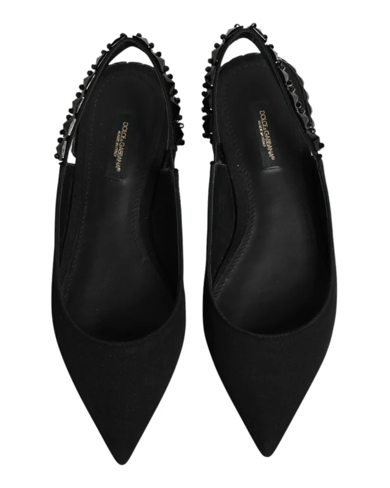 Dolce & Gabbana Women's Black Crystal Charmeuse Slingback Shoes Silk Viscose Elastane Black
