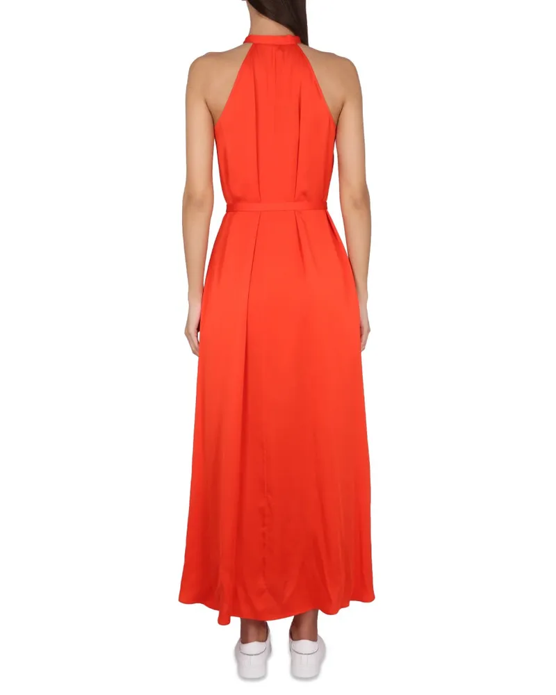 ASPESI Belted Viscose Dress — Orange Orange