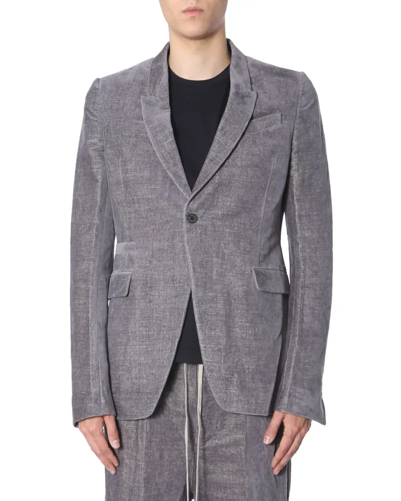 Rick Owens Velvet Single-Breasted Jacket — Gray Gray