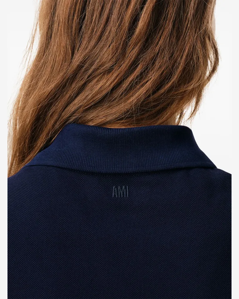 AMI Paris Heart-Embroidered Cotton Polo — Navy Navy