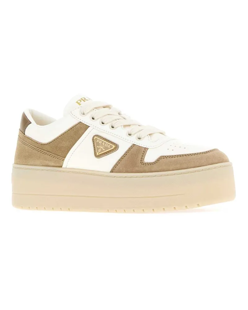 Prada Women's Two-Tone Leather And Suede Downtown Bold Sneakers Deserto Beige