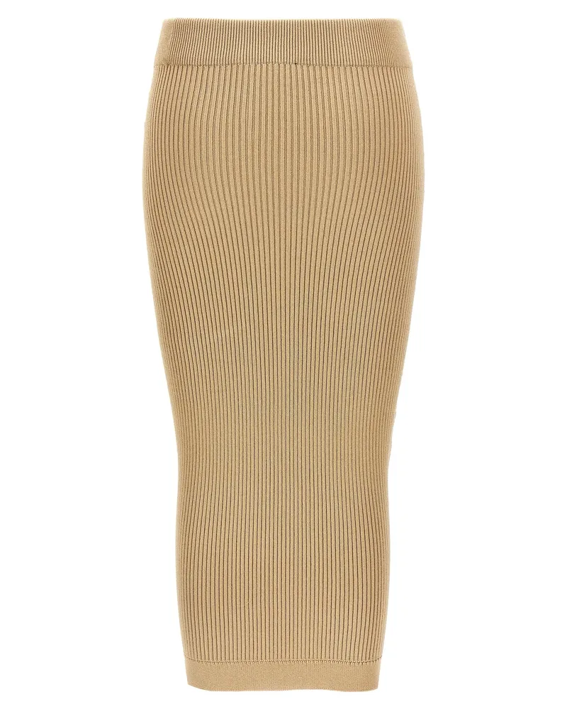 Balmain Ribbed Knit Midi Skirt — Beige Beige