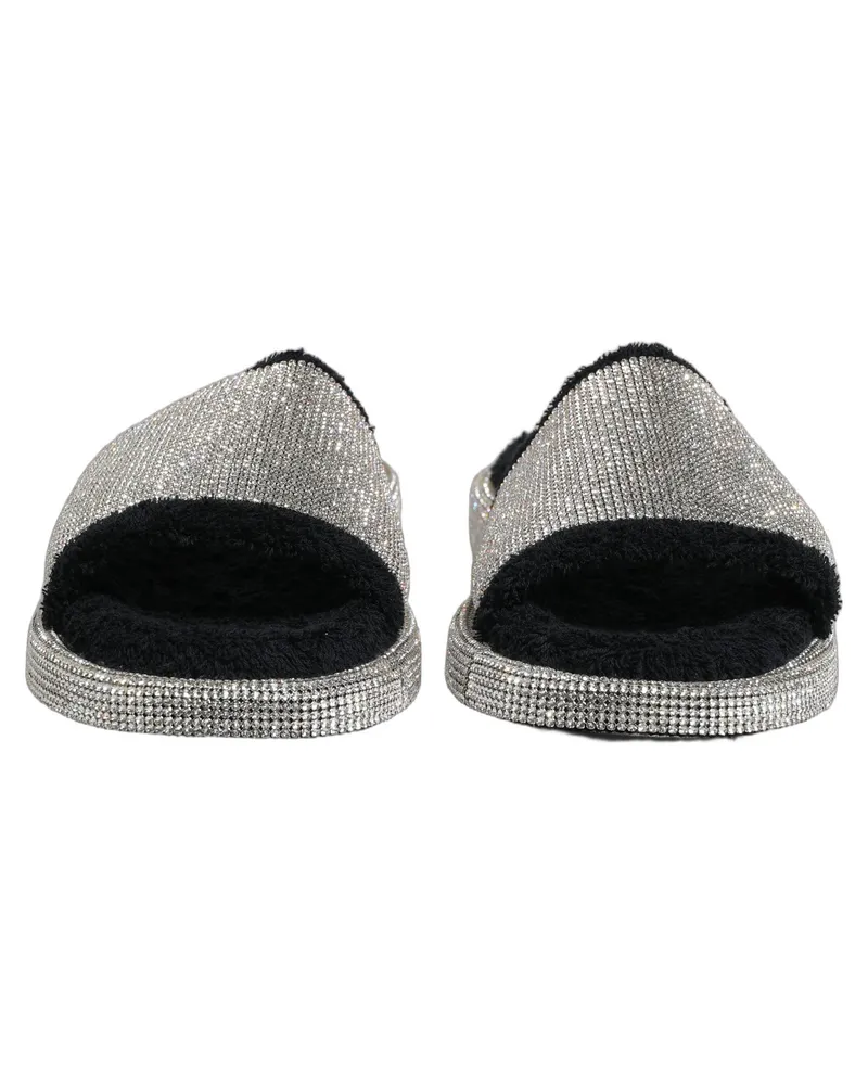 Dolce & Gabbana Black Crystal Embellished Platform Men Slides Shoes Cotton Goat Leather Black