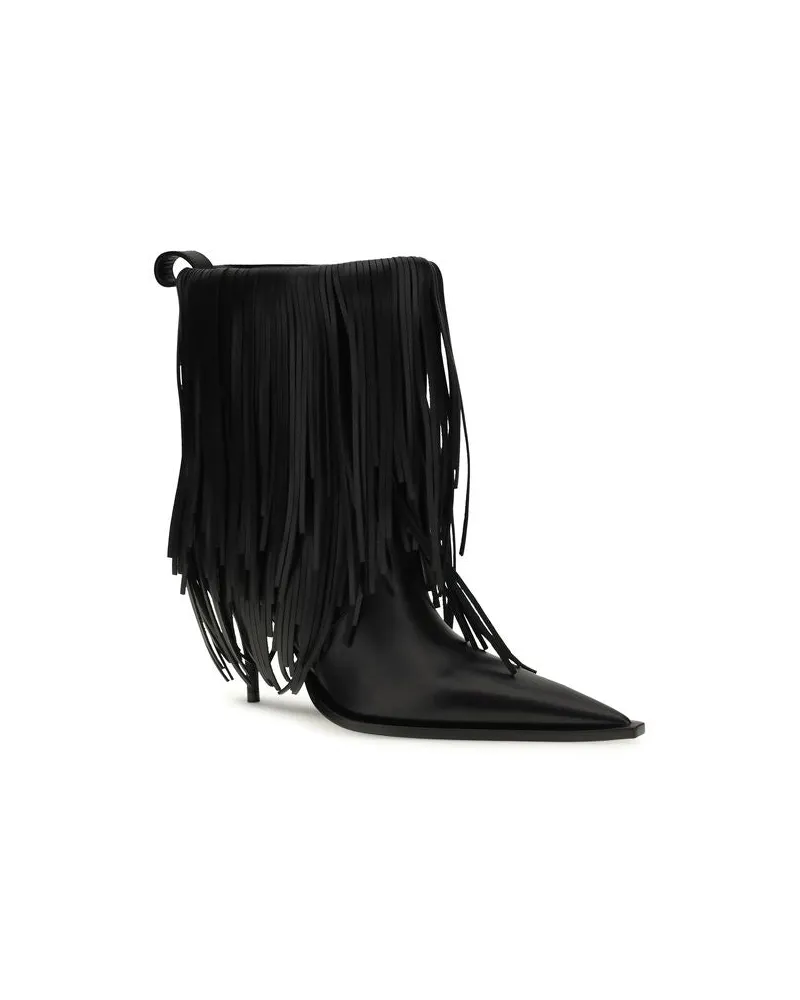 Balenciaga Women's Black Calf Leather Bos Taurus Ankle Boots Black