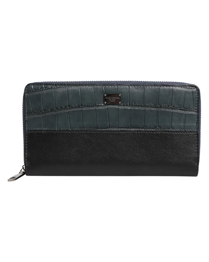 Dolce & Gabbana Black Blue Exotic Leather Men Continental Clutch Wallet And Black