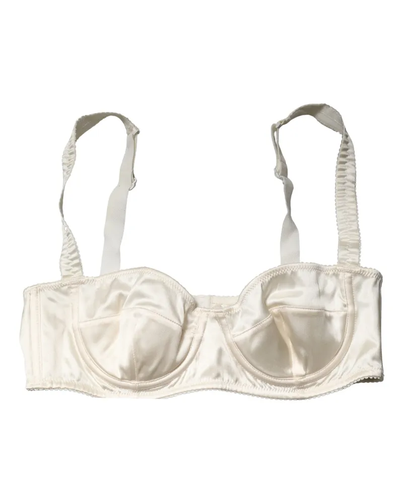 Dolce & Gabbana Women Off White Semi-Pad Underwire Balconette Bra Underwear Elastane Silk Clothing White