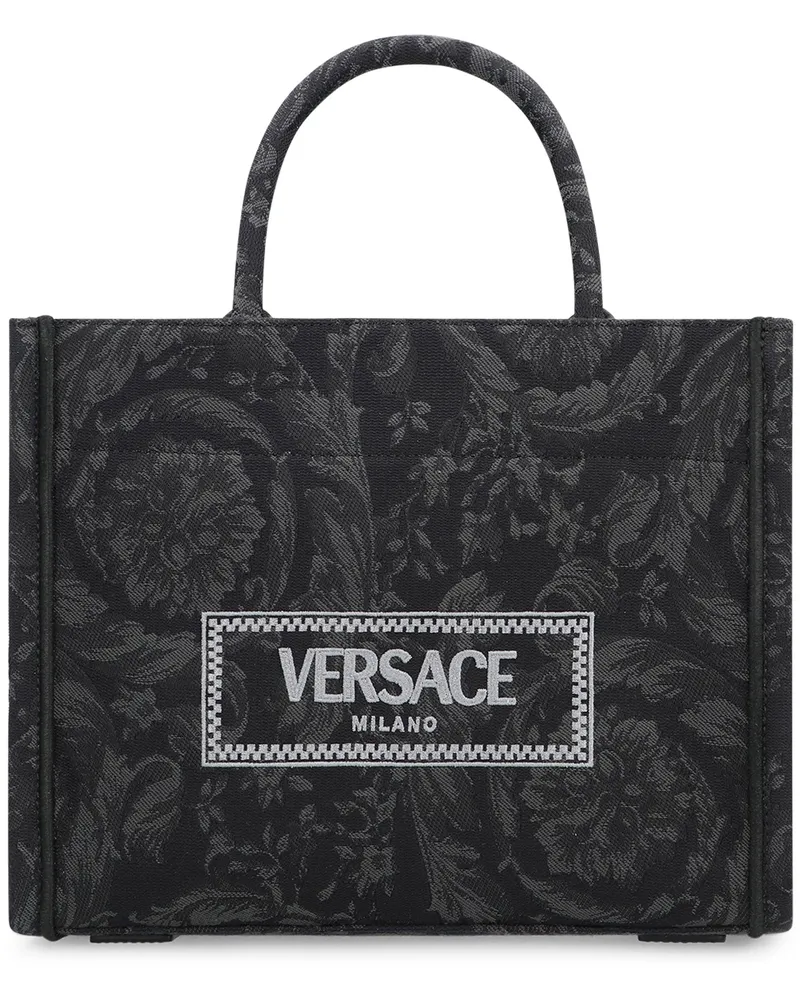 Versace Women's Piccola Athena Tote Bag Black Fabric Cotton Black