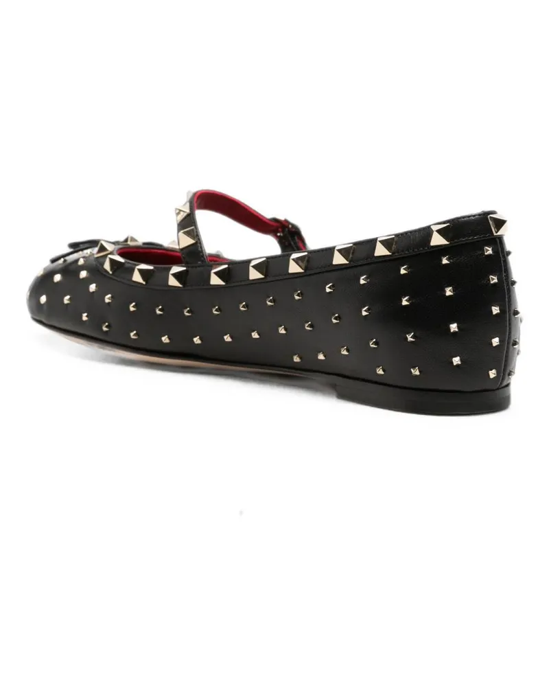 Valentino Garavani Rockstud Leather Flat — Black Black