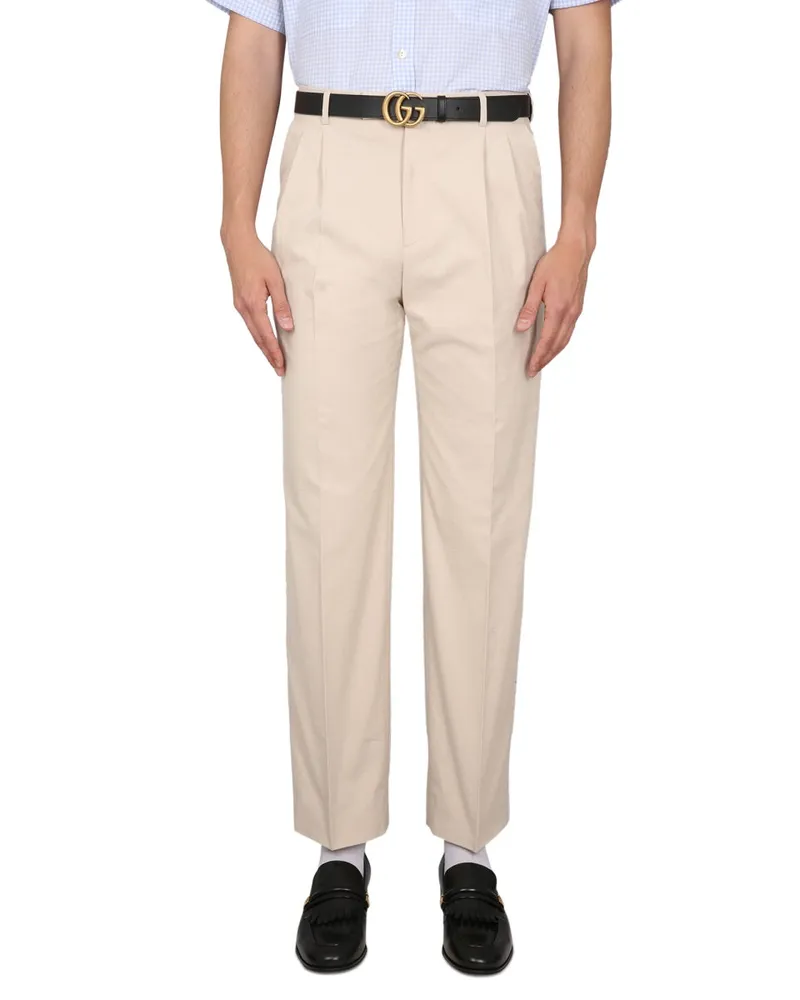 Gucci Embroidered Cotton Trousers — Beige Beige