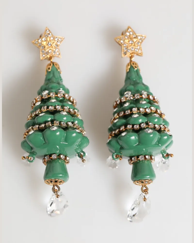 Dolce & Gabbana Women's Gold Brass Multicolour Christmas Tree Earrings Real Gold
