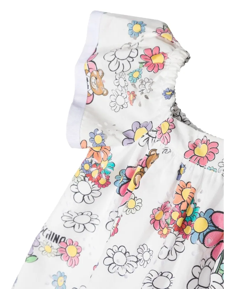 Moschino Toy-Flower Appliqué Cotton Dress — White White