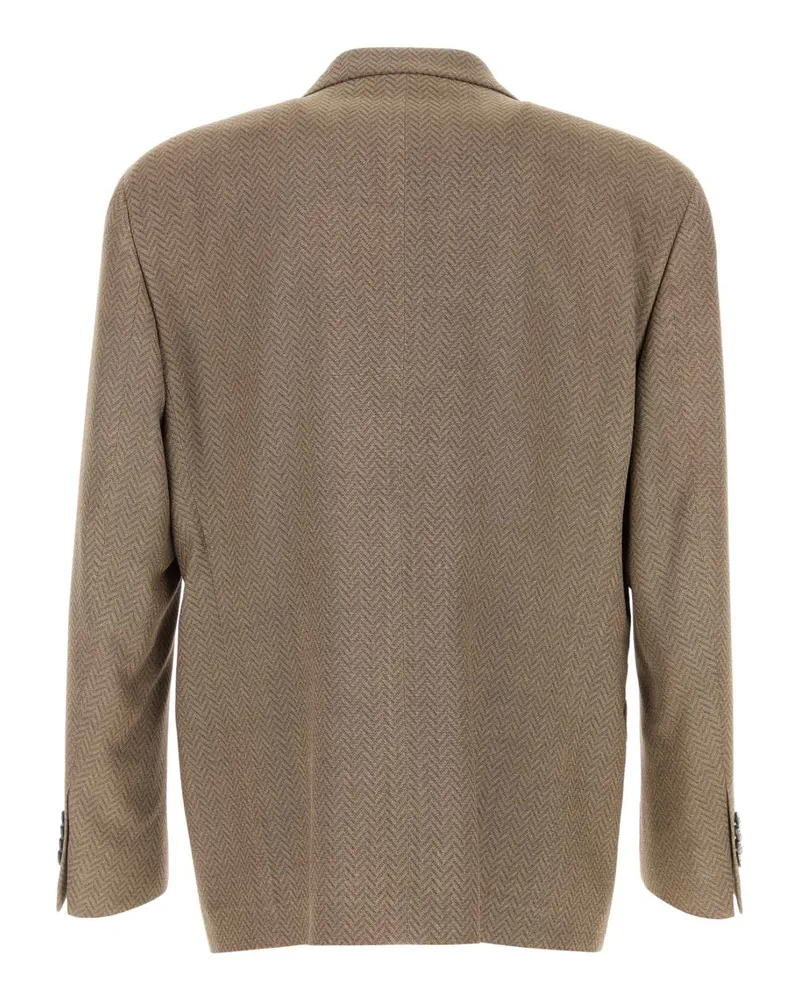 Giorgio Armani Herringbone Silk Blazer — Beige Beige