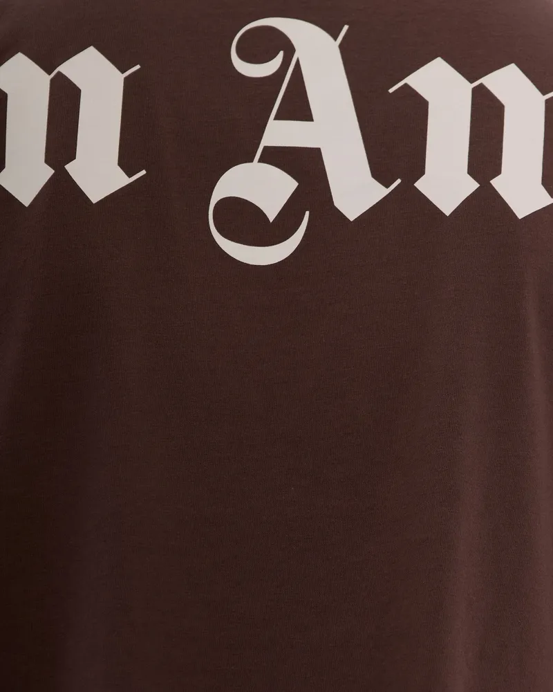 Palm Angels Men's T-Shirt Classic Logo Brown-Off White Cotton T-Shirts Brown/off And Polos Brown