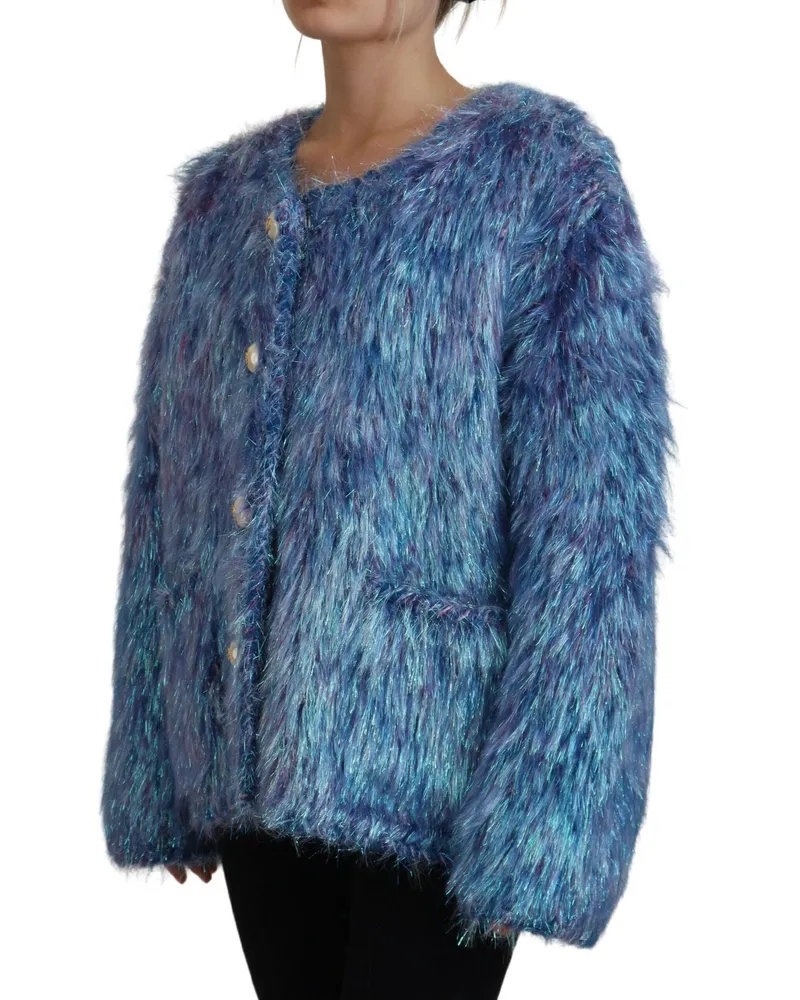 Dolce & Gabbana Women's Multicolor Polyester Fringes Coat Jacket Clothing Blue
