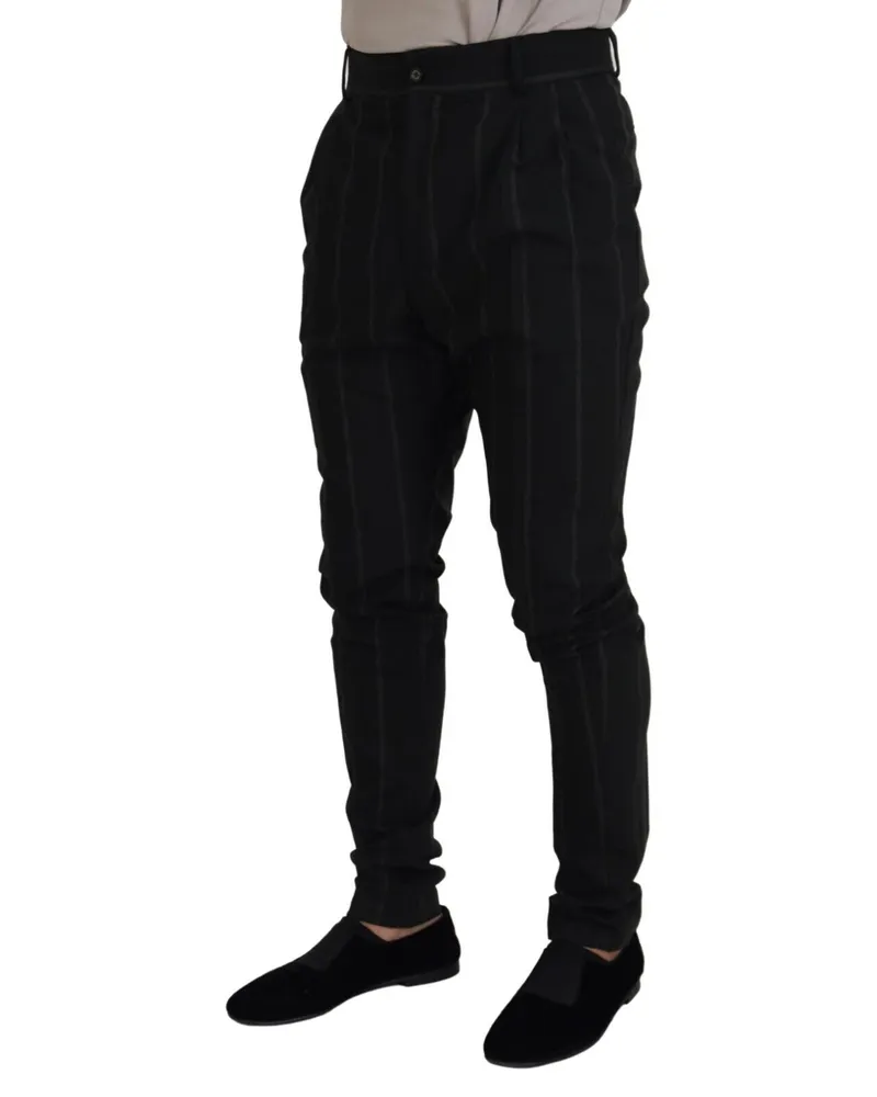 Dolce & Gabbana Black Striped Men Trousers Cotton Pants Polyester Black