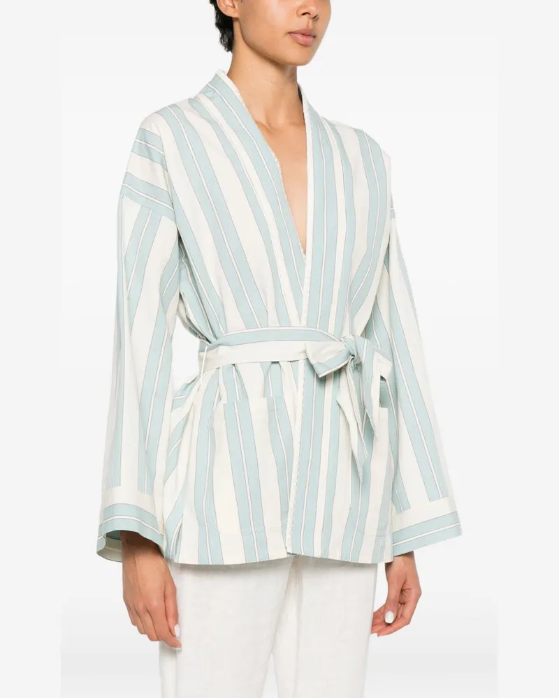 forte_forte Striped Wrap Kimono Jacket — Beige Beige