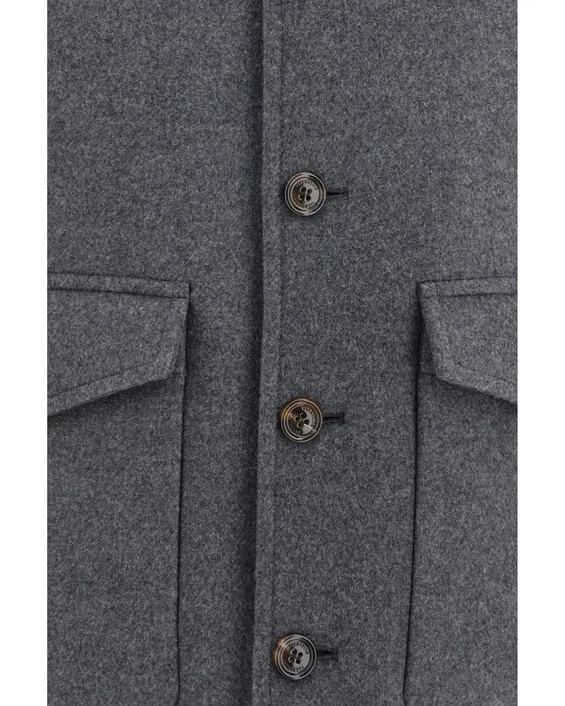 Valentino Garavani Men's Jacket Wool And Cashmere Dark Grey Melange Merino Shirt Gray
