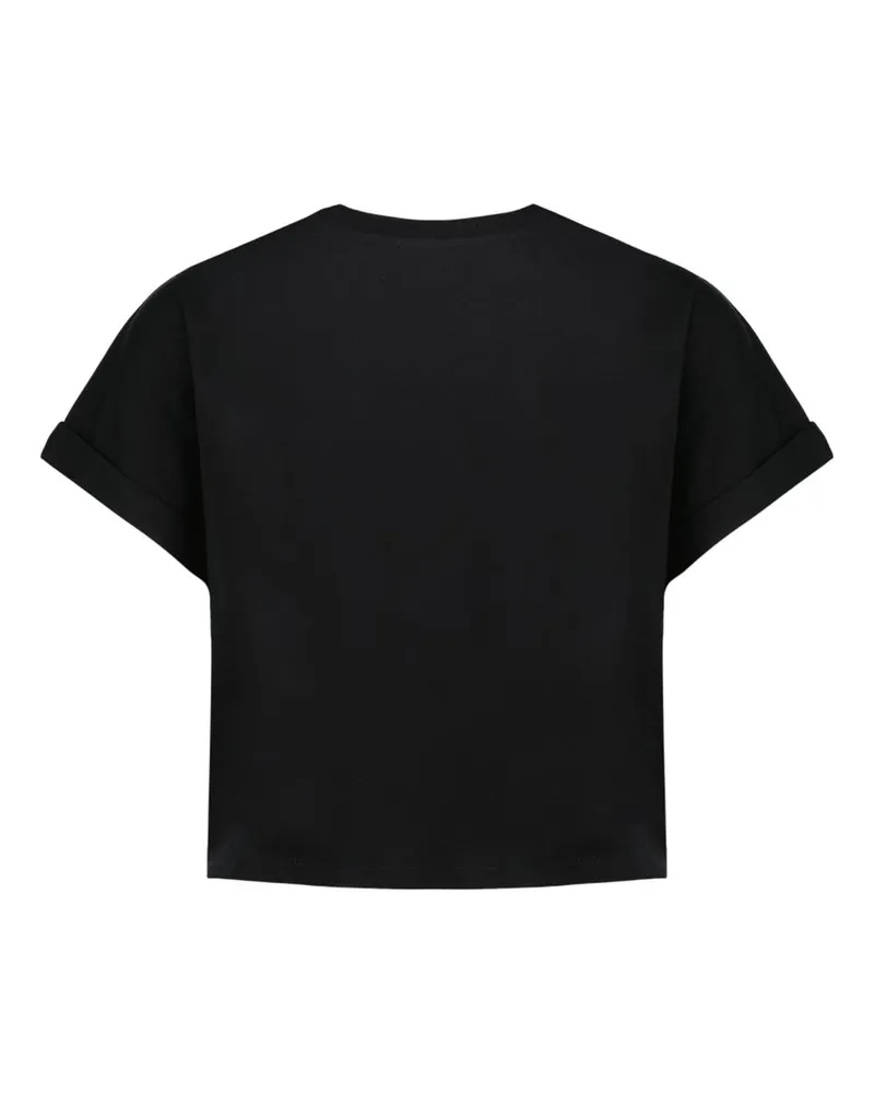 Balmain Women Vintage Print Crop T-Shirt -  Cotton Black Ready-To-Wear T-Shirts Black
