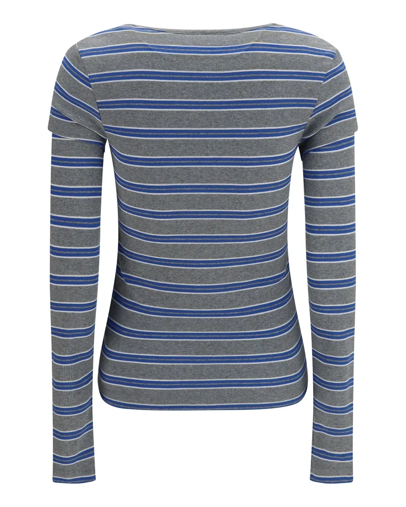 Ganni Ribbed V-Neck Sweater — Blue Blue