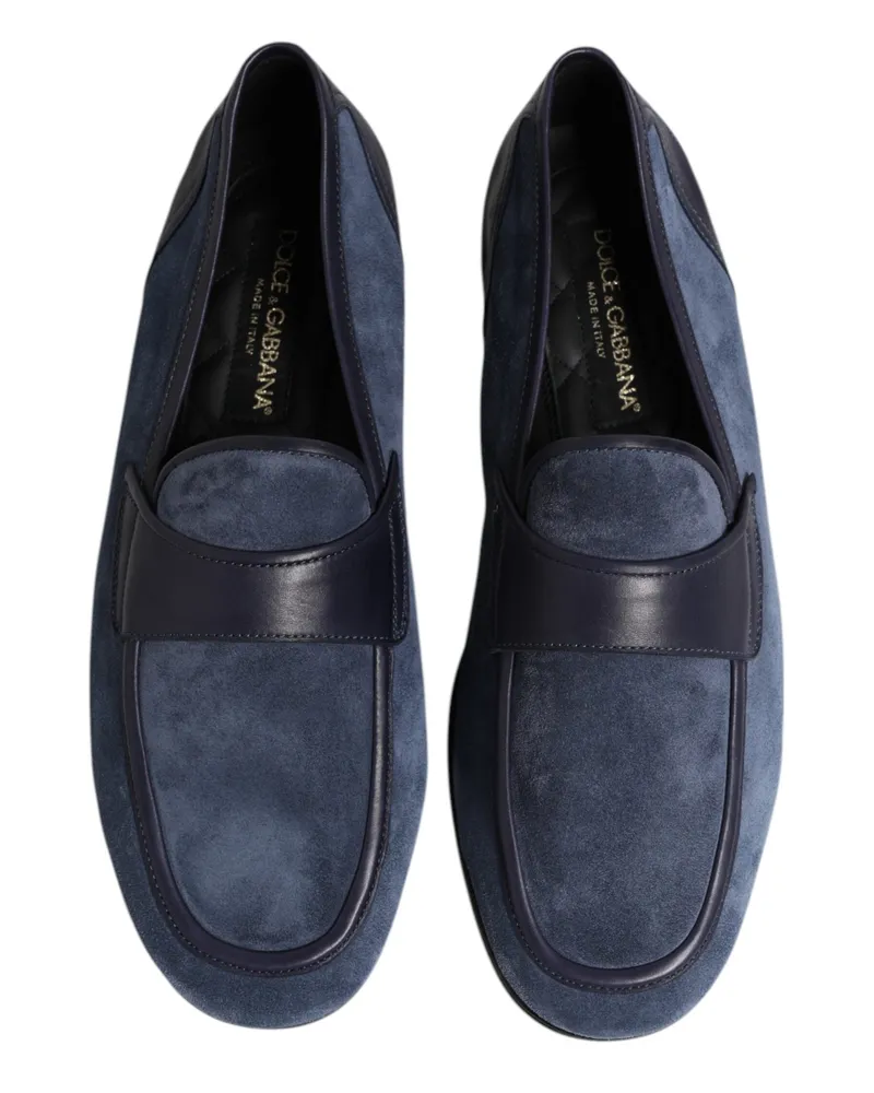 Dolce & Gabbana Men's Blue Suede Leather Loafers Moccasin Shoes Black And Calfskin Blue