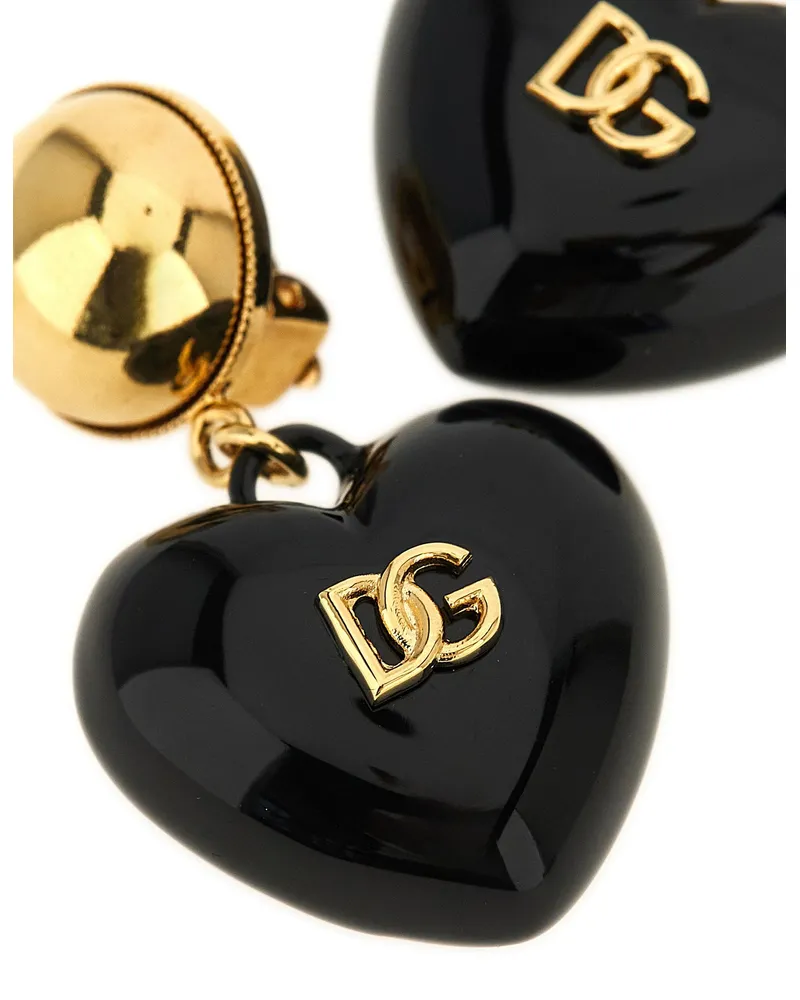Dolce & Gabbana DG Logo Heart Pendant Earrings — Black Black