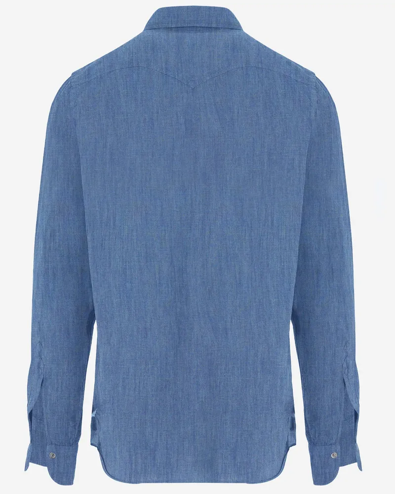 Finamore 1925 Cotton-Linen Denim Shirt — Blue Blue