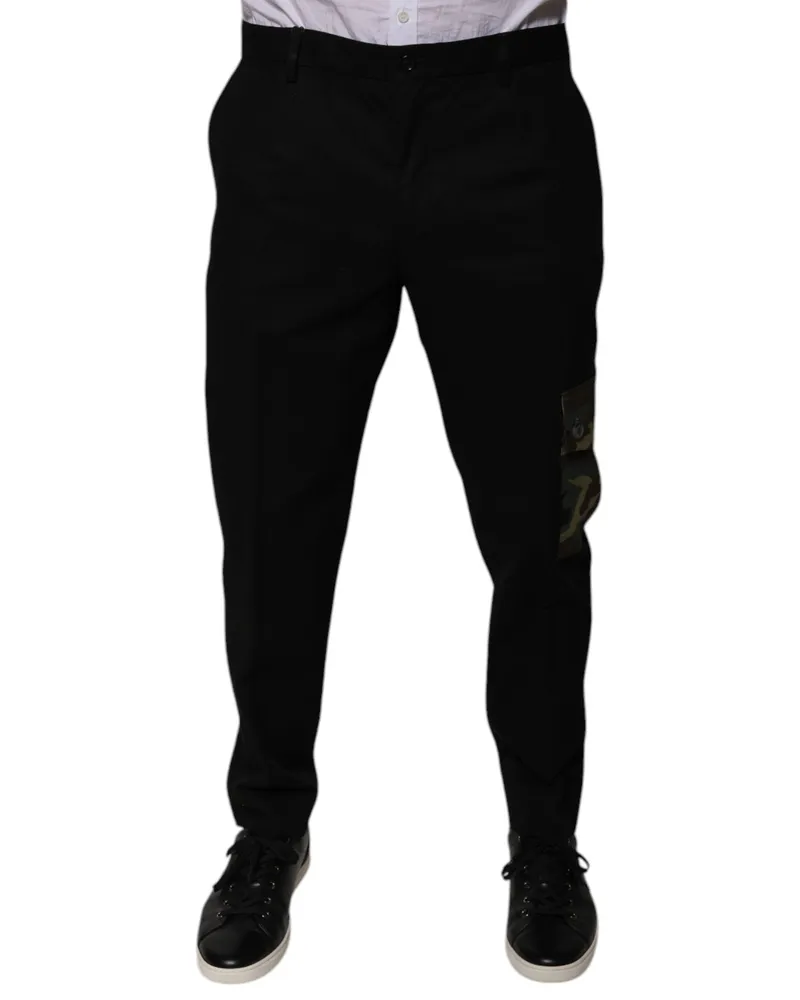 Dolce & Gabbana Black Cotton Men Cargo Casual Pants Elastane Black