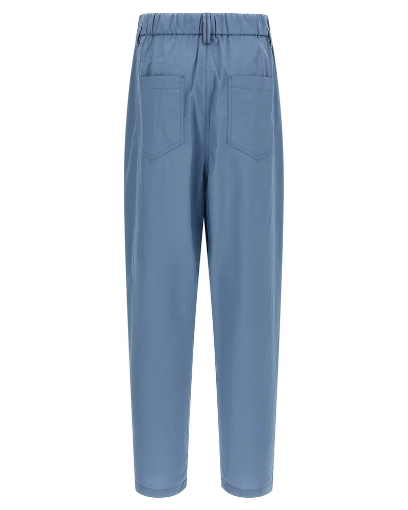 Brunello Cucinelli Women's Blue Cotton Casual Pants Blue