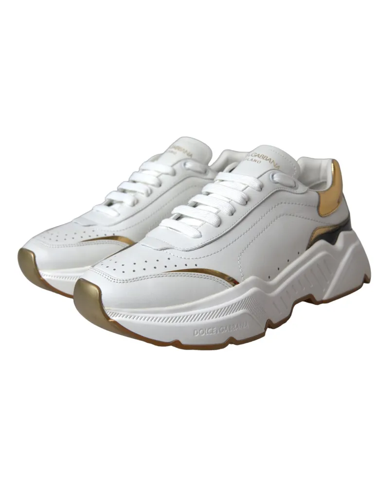 Dolce & Gabbana Women's White Gold Daymaster Leather Sneakers Shoes Calfskin White