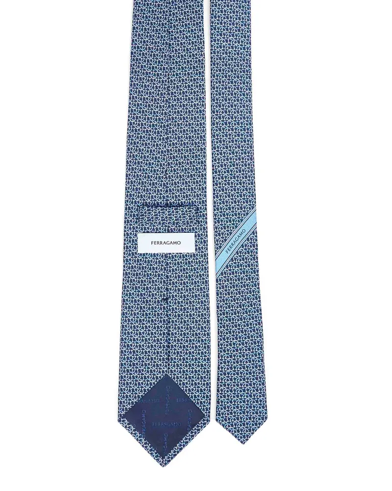 Ferragamo Men's Tie Cerchio Silk Twill Navy Blue Ties & Bow Navy