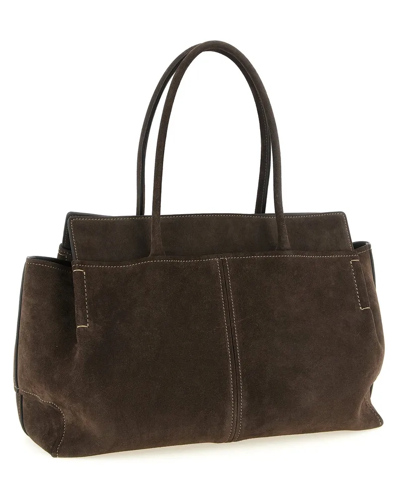 TOD'S Calfskin with Contrast Stitching Shoulder Bag — Brown Brown