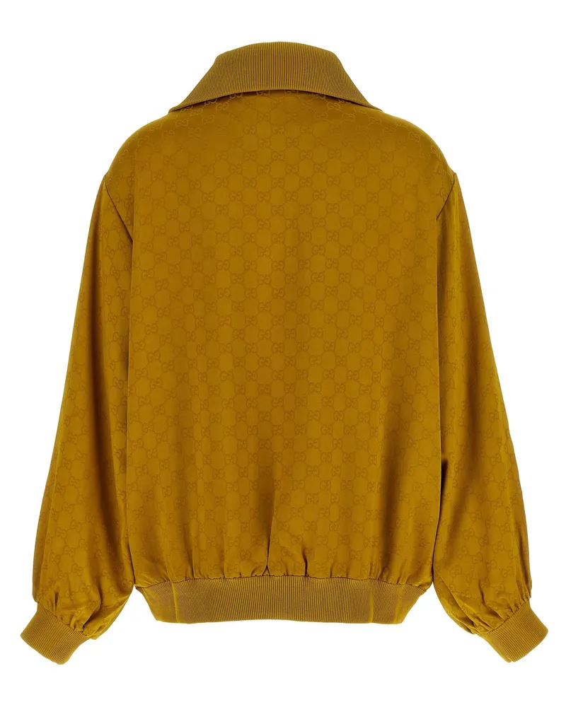 Gucci Logo-Jacquard Half-Zip Sweatshirt — Gold Mustard