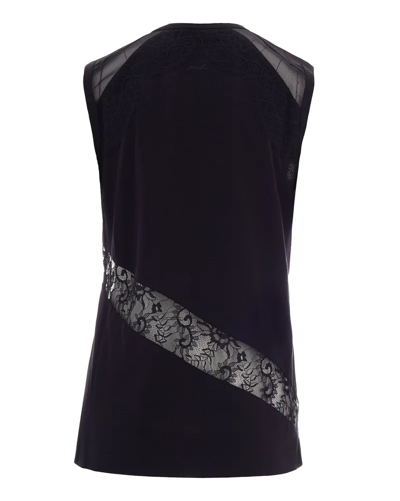 Pinko Lace-Trim Cotton Jersey Tank Top — Black Black