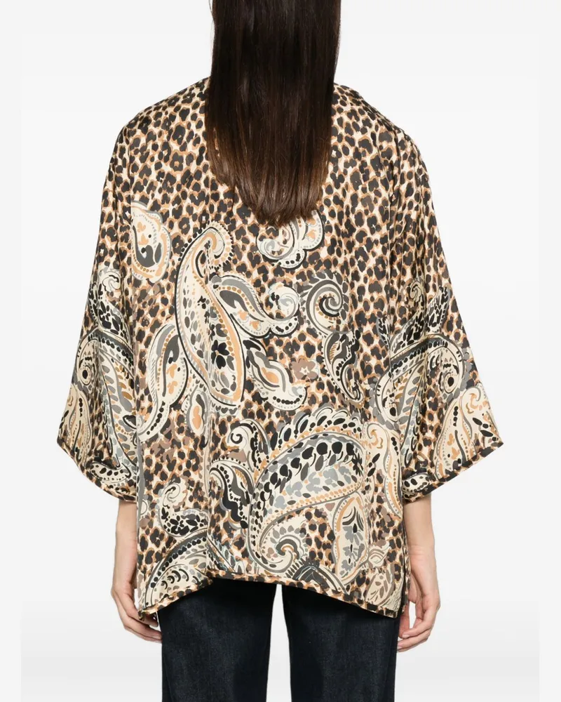 Etro Leopard & Paisley Print Silk Jacket — Brown Brown
