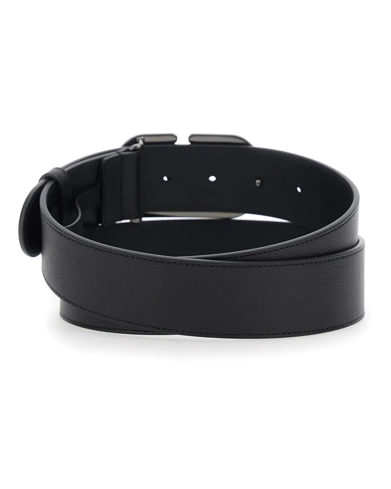 Valentino Garavani Men's Leather Belt With Vlogo Plaque Black Black
