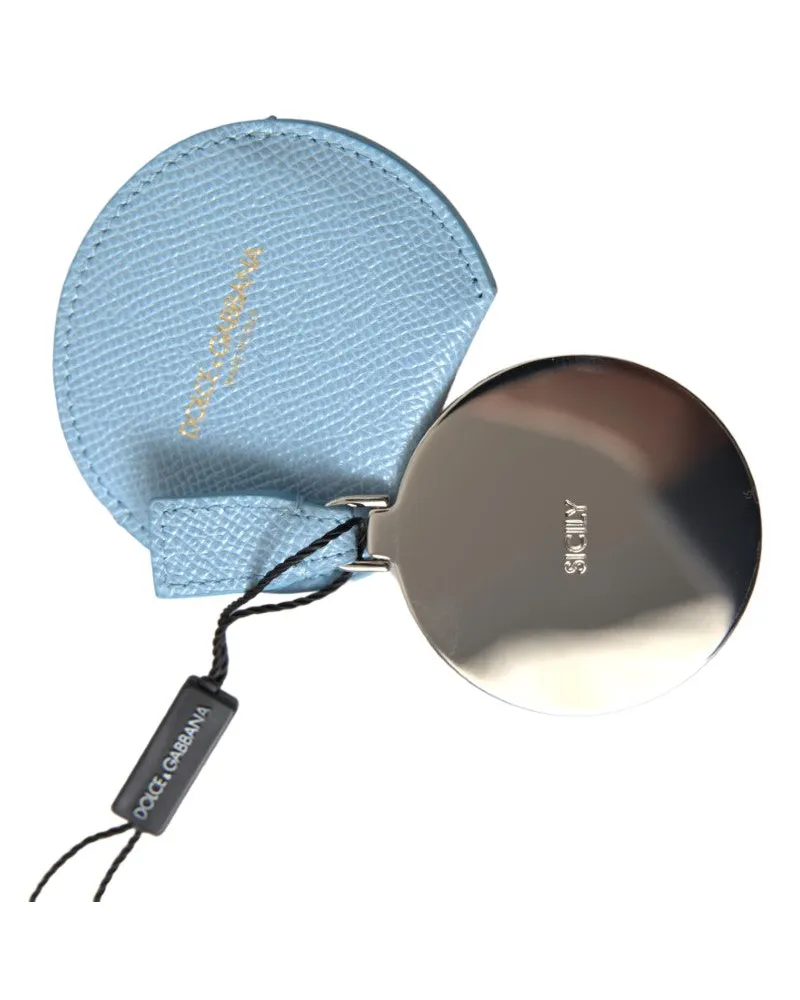 Dolce & Gabbana Women's Light Blue Calfskin Leather Mirror Holder Accessory Blue