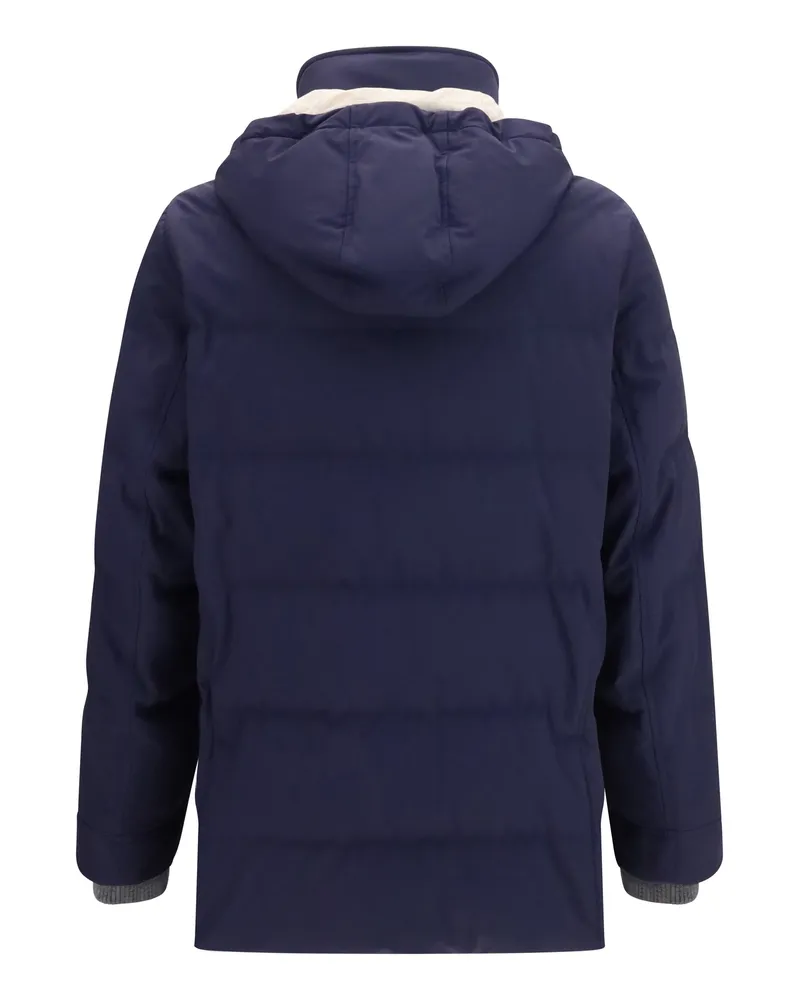 Brunello Cucinelli Men Nylon Hooded Jacket Cobalt-Pewter Inner: Goose Down Cobalt/pewter Navy
