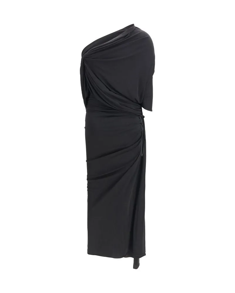 Balenciaga Asymmetric Draped Viscose Dress — Black Black