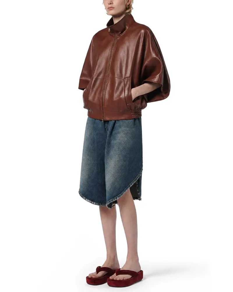 Balenciaga Women's Leather Zip Jacket Brown Brown