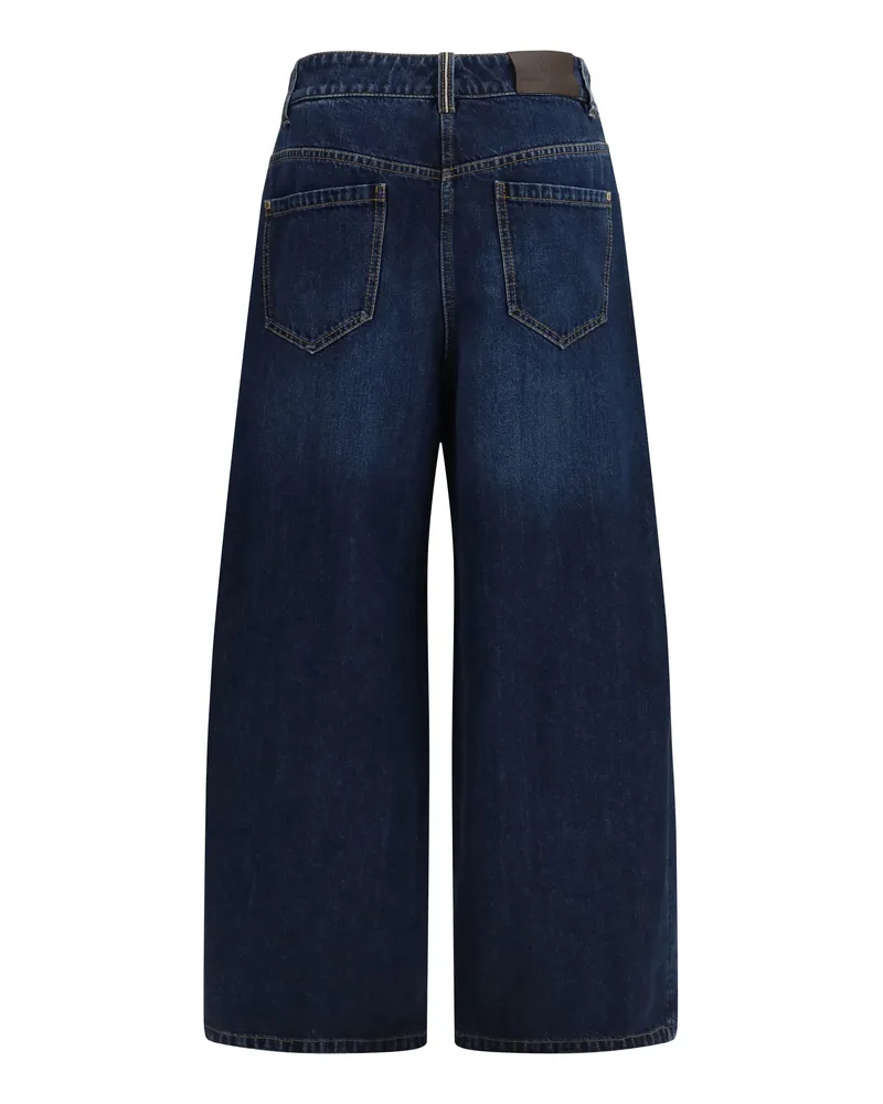 Brunello Cucinelli Women's Jeans Barrel-Leg Dark Blue Denim Essential Cotton Navy