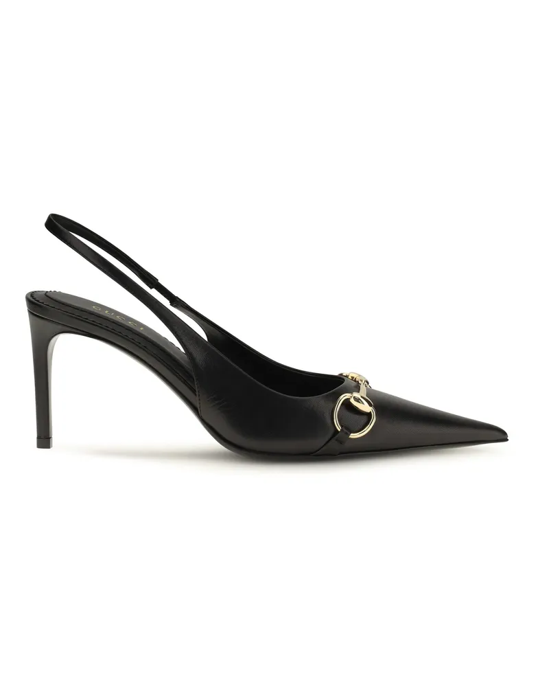 Gucci Horsebit Hardware Pointed Toe Slingback Pumps — Black Black