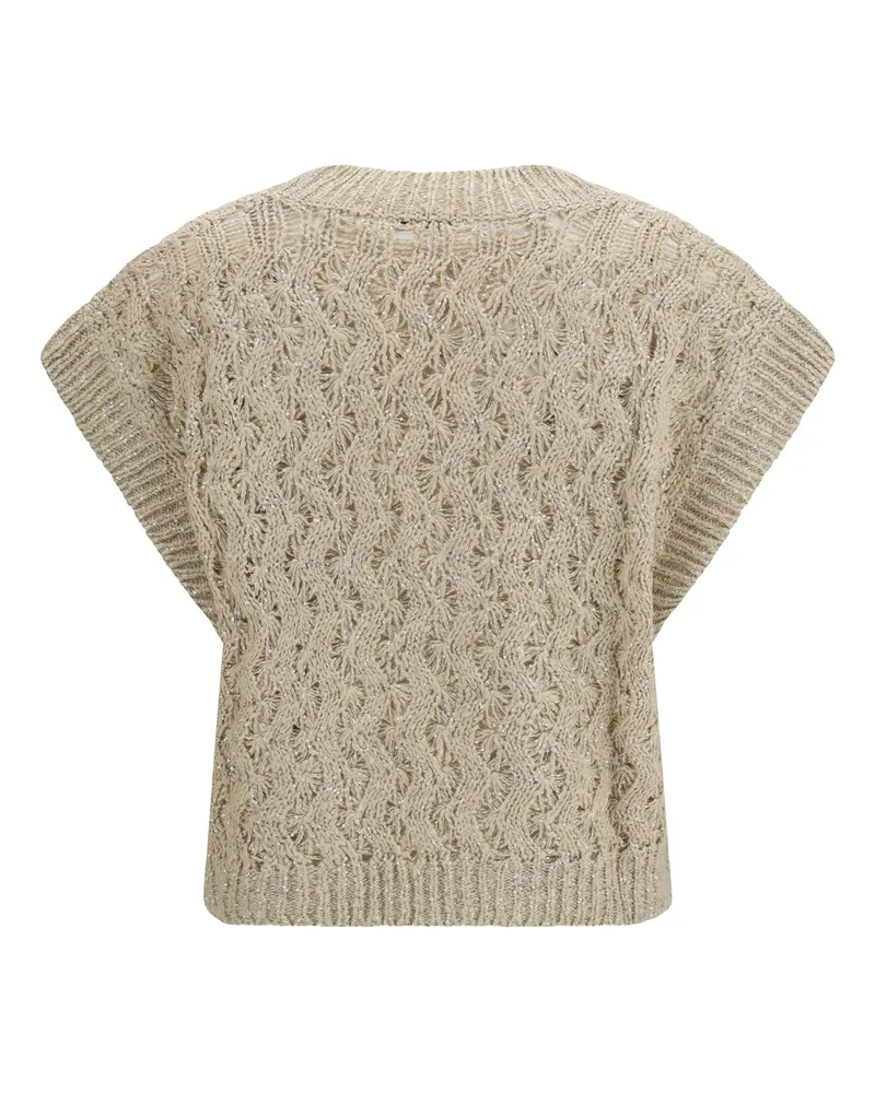Brunello Cucinelli Women's Silk-Blend Sequined Vest Blond-Stracciatella Knitwear Blond/stracciatella Sweater Beige