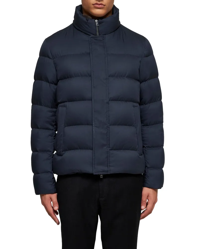Herno Men's Bomber Jacket Blue Faux Fur Polyester Padded & Down 