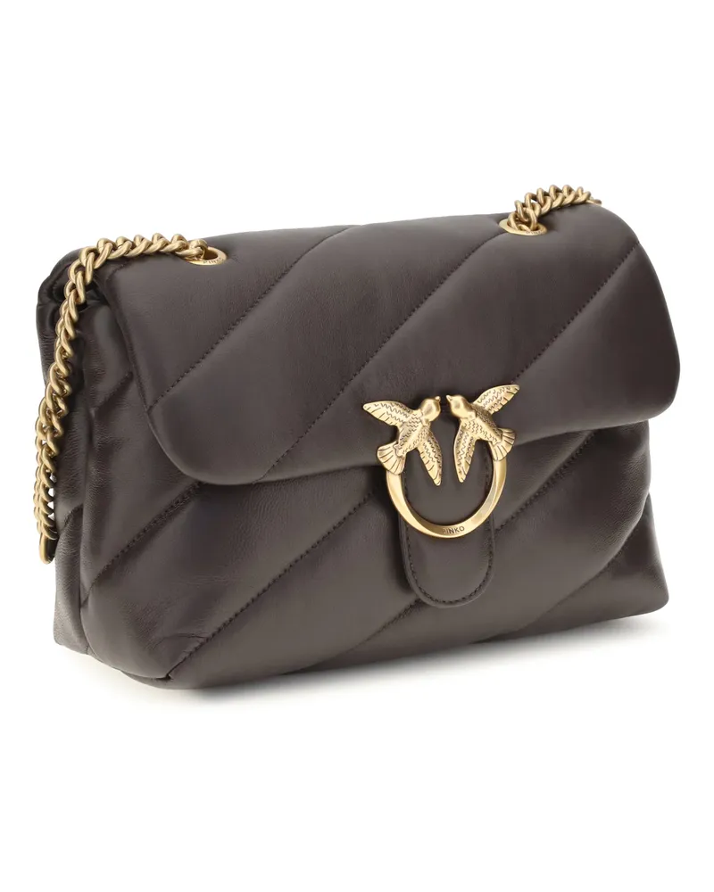 Pinko Women's Love Classic Leather Shoulder Bag Marrone Marasca-Antique Gold Calf Bos Taurus Brown