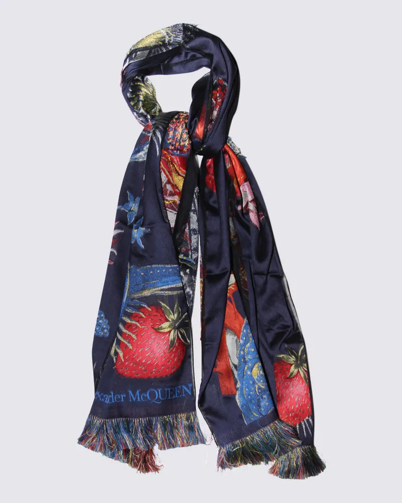 Alexander McQueen Women's Scarfs Navy-Red _se Pl Ac Vi Navy/red Navy