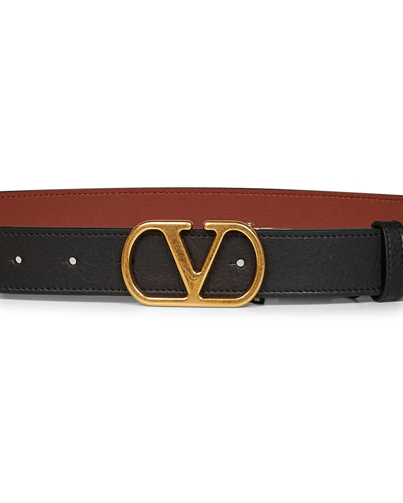Valentino Garavani Reversible Leather Belt — Black Black
